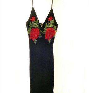 NWOT K Too Black Velvet with Roses Dress sz S